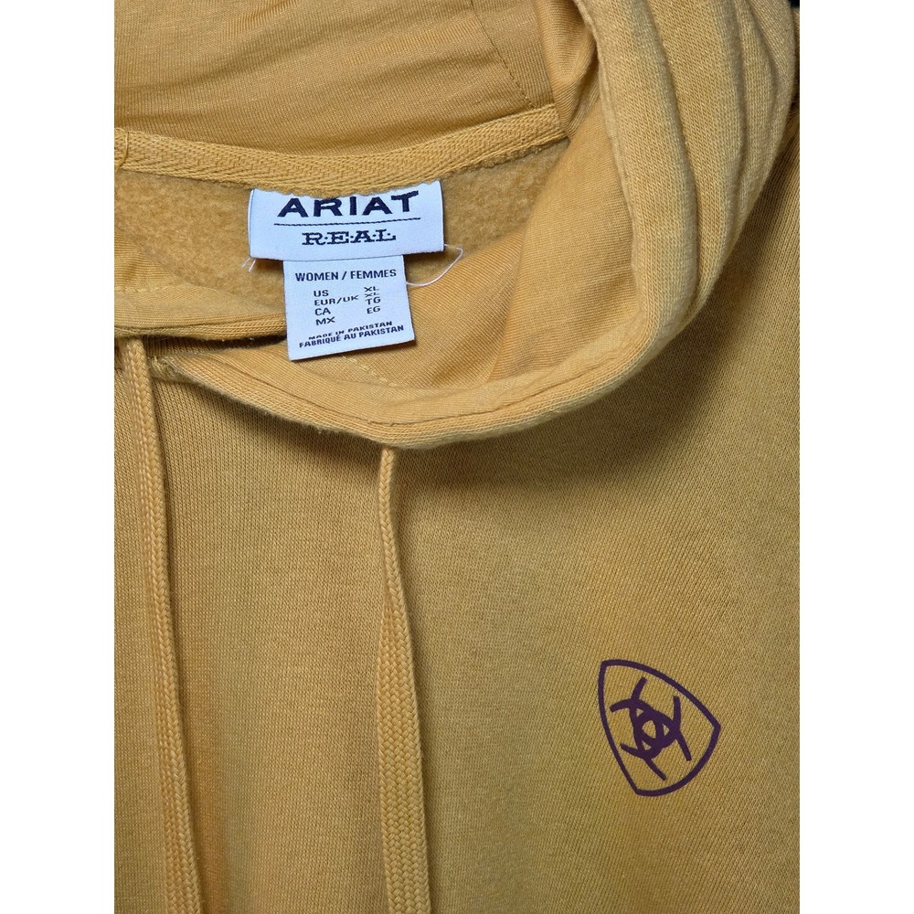 Ariat Real Classic Arm Logo Hoodie Mustard Yellow Purple XL Women's